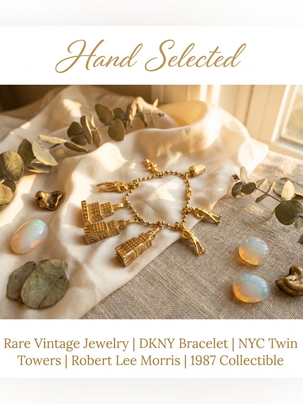 Very Rare Dkny And Robert Lee Morris Gold Bracelet With Nyc Twin Towers 1987 Very Rare Dkny And Robert Lee Morris Gold Bracelet With Nyc Twin Towers 1987